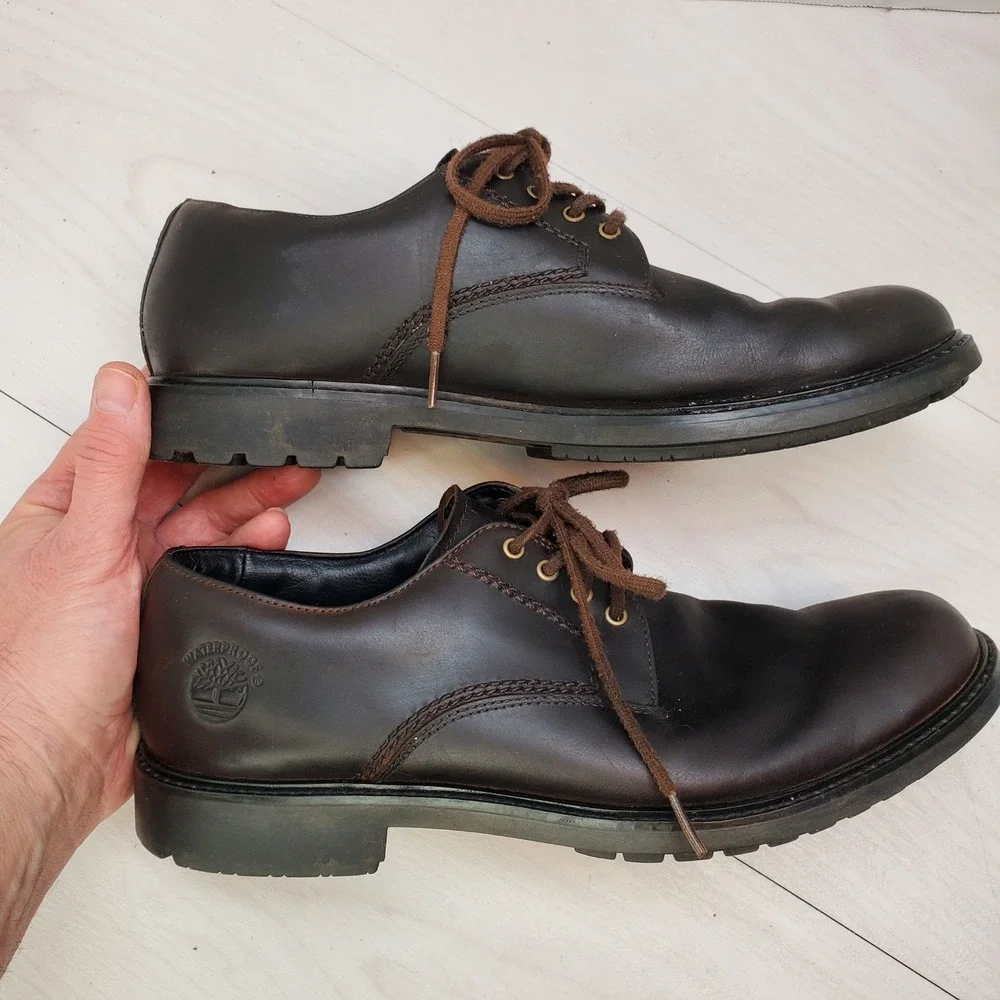 Timberland Mens Brown Leather Waterproof Oxford Shoes Size 9W Americana Gorpcore